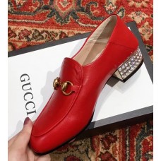 Gucci Horsebit Leather Loafers/Pumps with Crystals 523097 Red 2018