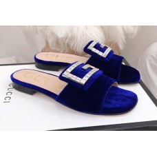 Gucci Velvet Slide with Crystal G 551445 Blue 2018