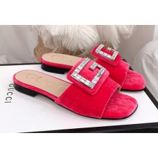 Gucci Velvet Slide with Crystal G 551445 Pink 2018