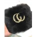 Gucci Heel 1.5cm Shearling Fur Crystal Double G Slide Sandals Black 2018