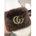 Gucci Heel 1.5cm Shearling Fur Crystal Double G Slide Sandals Coffee 2018