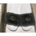 Gucci Heel 1.5cm Shearling Fur Crystal Double G Slide Sandals Dark Gray 2018