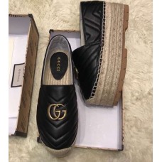 Gucci Leather Platform Espadrilles Black With Double G 2019