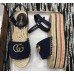 Gucci Crochet Espadrilles Sandals Navy Blue With Pearls Double G 2019