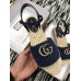 Gucci Crochet Espadrilles Sandals Navy Blue With Pearls Double G 2019