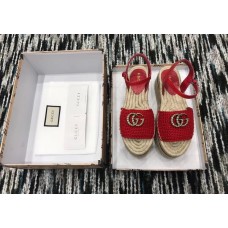 Gucci Crochet Espadrilles Sandals Red With Pearls Double G 2019