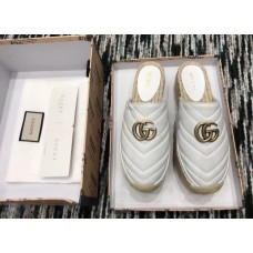 Gucci Leather Platform Espadrilles Slippers With Double G White 2019