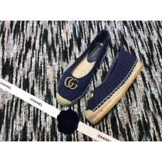 Gucci Crochet Espadrille 524974 with Pearls Double G Blue