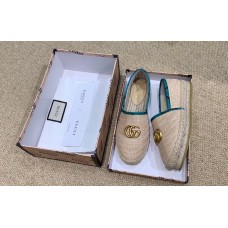 Gucci Chevron Raffia Espadrilles With Double G 577374/578547 Nude/Turquoise 2019