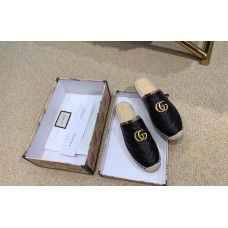 Gucci Chevron Raffia Espadrilles Slippers With Double G Black 2019