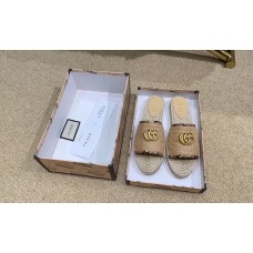 Gucci Chevron Raffia Espadrilles Slides Sandals With Double G 578554 Beige 2019