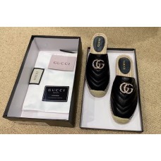 Gucci Glitter Espadrilles Slippers Black With Crystal Double G 2019