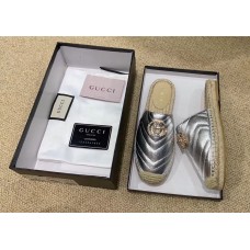 Gucci Glitter Espadrilles Slippers Silver With Crystal Double G 2019