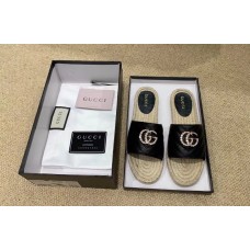 Gucci Glitter Espadrilles Slides Sandals Black With Crystal Double G 2019