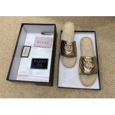 Gucci Glitter Espadrilles Slides Sandals Gold With Crystal Double G 2019