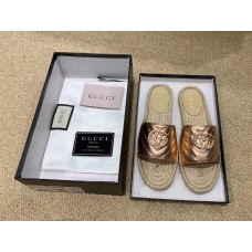 Gucci Glitter Espadrilles Slides Sandals Pink Gold With Crystal Double G 2019