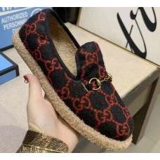 Gucci Horsebit Merino Wool Lining Loafers 575850 GG Wool Blue/Red 2019