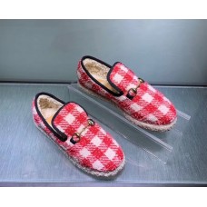 Gucci Horsebit Merino Wool Lining Loafers 575850 Check Tweed Red/White 2019
