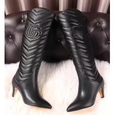 Gucci GG Matelasse Chevron Leather High Boots Black 2017