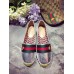 Gucci Embroidered web espadrilles silver