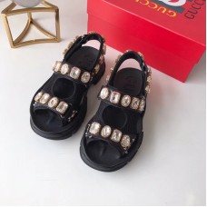 Gucci Leather And Mesh Sandals With Crystals 557471 Black 2019