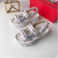 Gucci Leather And Mesh Sandals With Studs 546073 White 2019