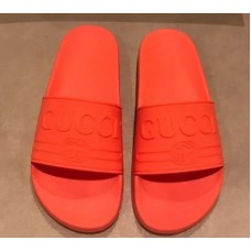 Gucci Logo Rubber Slide Sandals Orange 2019