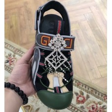 Gucci Leather and Mesh Reflective Fabric Sandals Crystal Black 2019