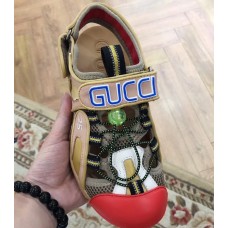 Gucci Leather and Mesh Reflective Fabric Sandals Beige/Red 2019
