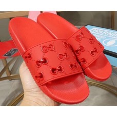 Gucci Rubber GG Slide Sandals Red 2019
