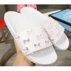 Gucci Rubber GG Slide Sandals White 2019