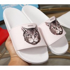 Gucci Logo Slide Sandals Cat White 2019