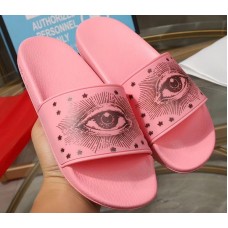Gucci Logo Slide Sandals Eye Stars Pink 2019