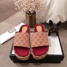 Gucci Original GG Canvas Slide Sandals 573018 Beige 2019