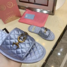 Gucci Quilted Slide Sandals with Interlocking G Horsebit 575852 Fabric Lilac 2019