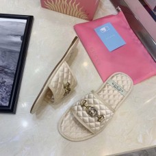 Gucci Quilted Slide Sandals with Interlocking G Horsebit 575852 Fabric Beige 2019