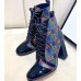 Gucci Patent Black Lace-up Ankle Boots GG Multicolor Stars 2019