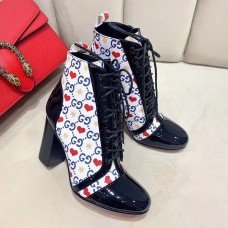 Gucci Patent Black Lace-up Ankle Boots GG Star and Heart 2019