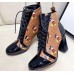 Gucci Patent Black Lace-up Ankle Boots GG Khaki Mickey Mouse 2019