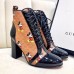 Gucci Patent Black Lace-up Ankle Boots GG Khaki Mickey Mouse 2019