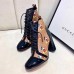 Gucci Patent Black Lace-up Ankle Boots GG Khaki Mickey Mouse 2019