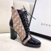 Gucci Patent Black Lace-up Ankle Boots GG Beige Bee 2019