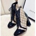 Gucci Patent Black Lace-up Ankle Boots GG Beige 2019