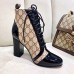 Gucci Patent Black Lace-up Ankle Boots GG Beige 2019