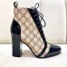 Gucci Patent Black Lace-up Ankle Boots GG Beige 2019