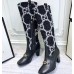 Gucci Zumi Tweed Knee Boots 577652 GG Black 2019