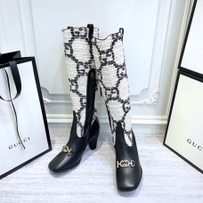Gucci Zumi Tweed Knee Boots 577652 GG White 2019