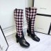 Gucci Zumi Tweed Knee Boots 577652 Check Blue/Red/White 2019