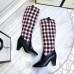 Gucci Zumi Tweed Knee Boots 577652 Check Blue/Red/White 2019