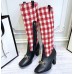 Gucci Zumi Tweed Knee Boots 577652 Check Red/White 2019